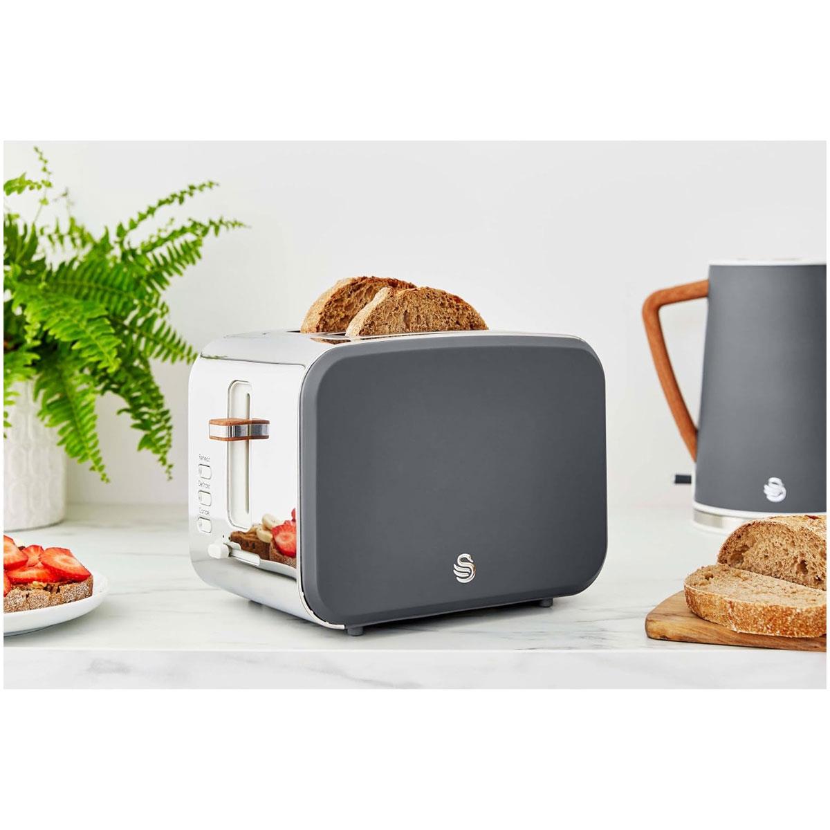 Swan Nordic 2 Slice Toaster Grey 900W with 6 Browning Levels Defrost Reheat Cancel Functions and Removable Crumb Tray - Image 4
