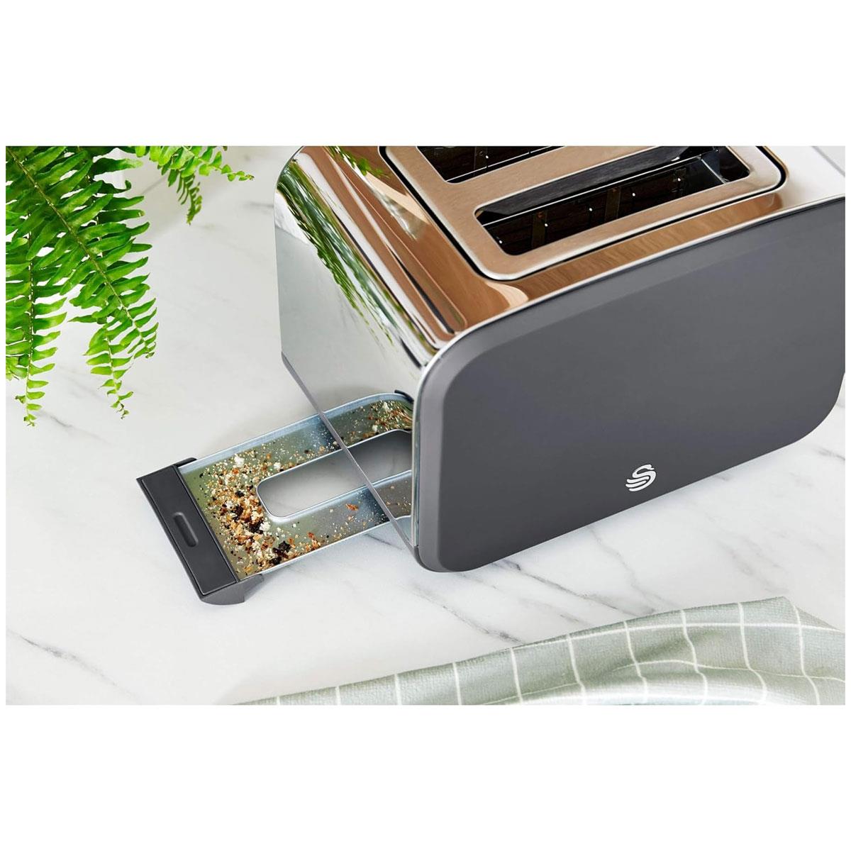 Swan Nordic 2 Slice Toaster Grey 900W with 6 Browning Levels Defrost Reheat Cancel Functions and Removable Crumb Tray - Image 8