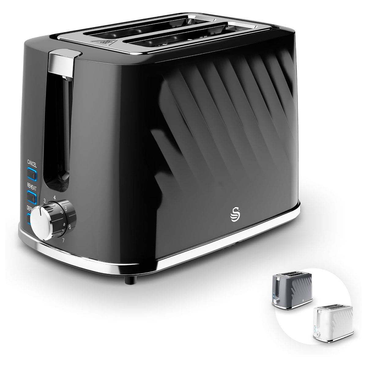Swan Windsor 2 Slice Toaster 900W Black with 7 Browning Levels Defrost Reheat Cancel Functions & Removable Crumb Tray