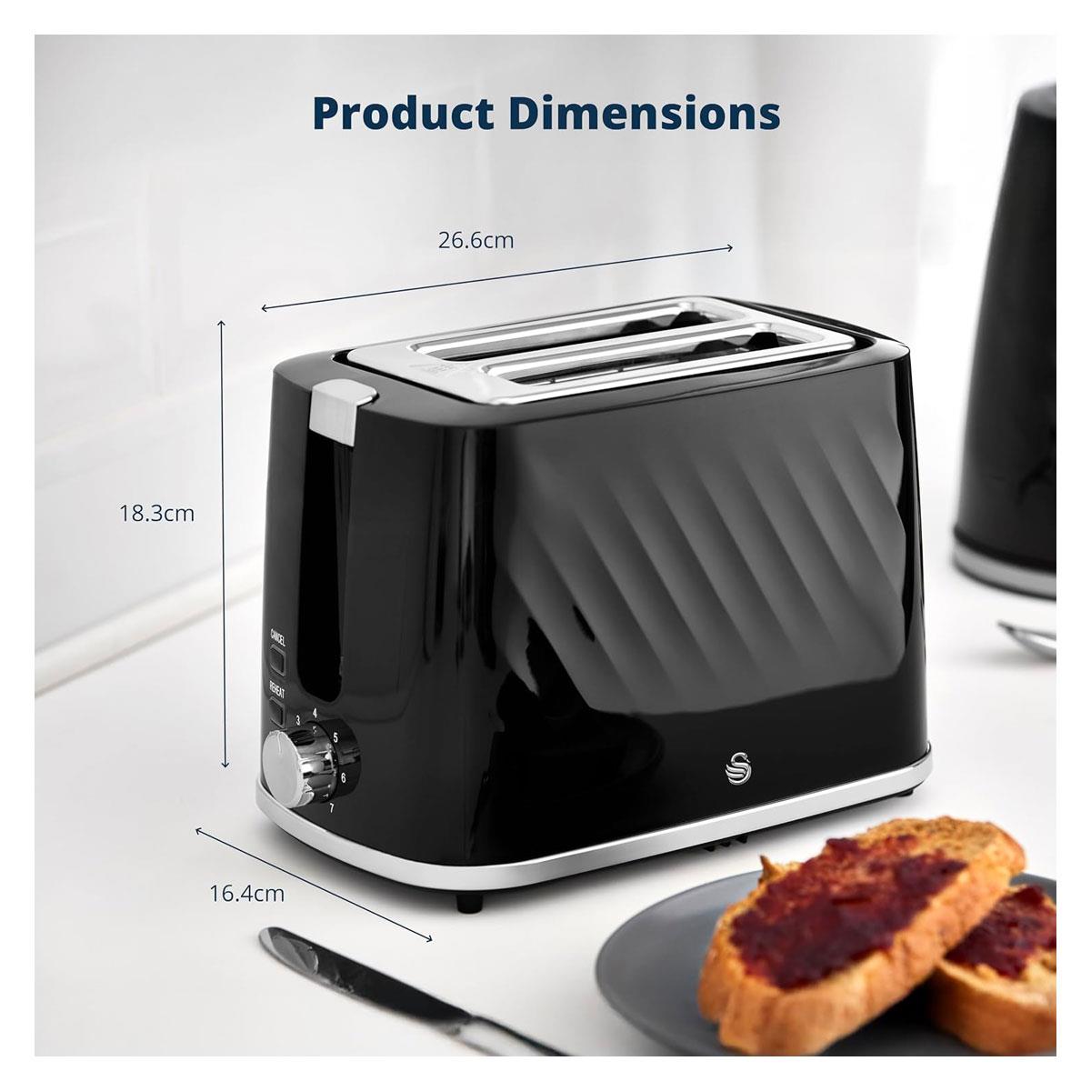 Swan Windsor 2 Slice Toaster 900W Black with 7 Browning Levels Defrost Reheat Cancel Functions & Removable Crumb Tray - Image 2