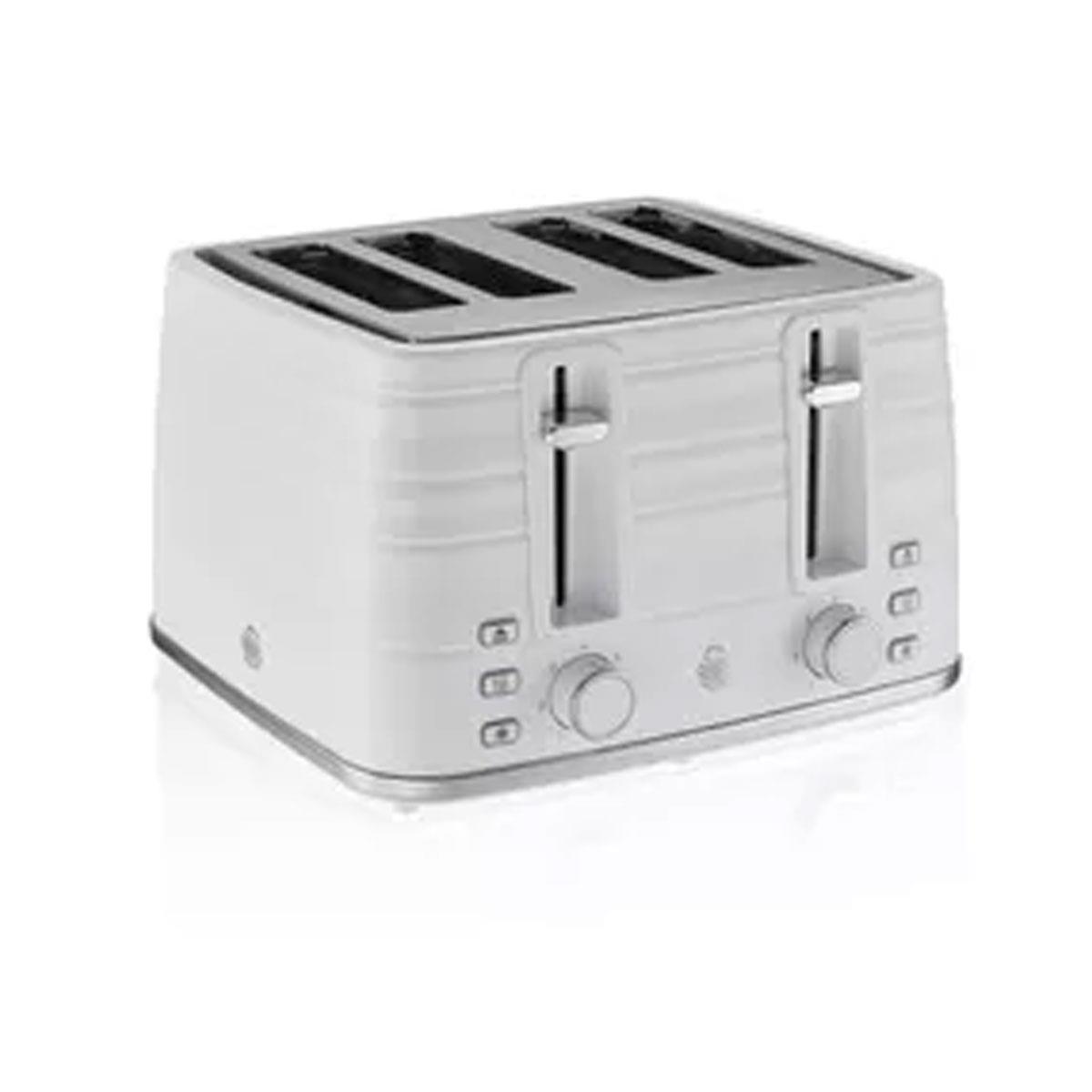 Swan Symphony 4 Slice Toaster White 1600W Metal with Variable Browning Control Defrost Reheat & High Lift Function