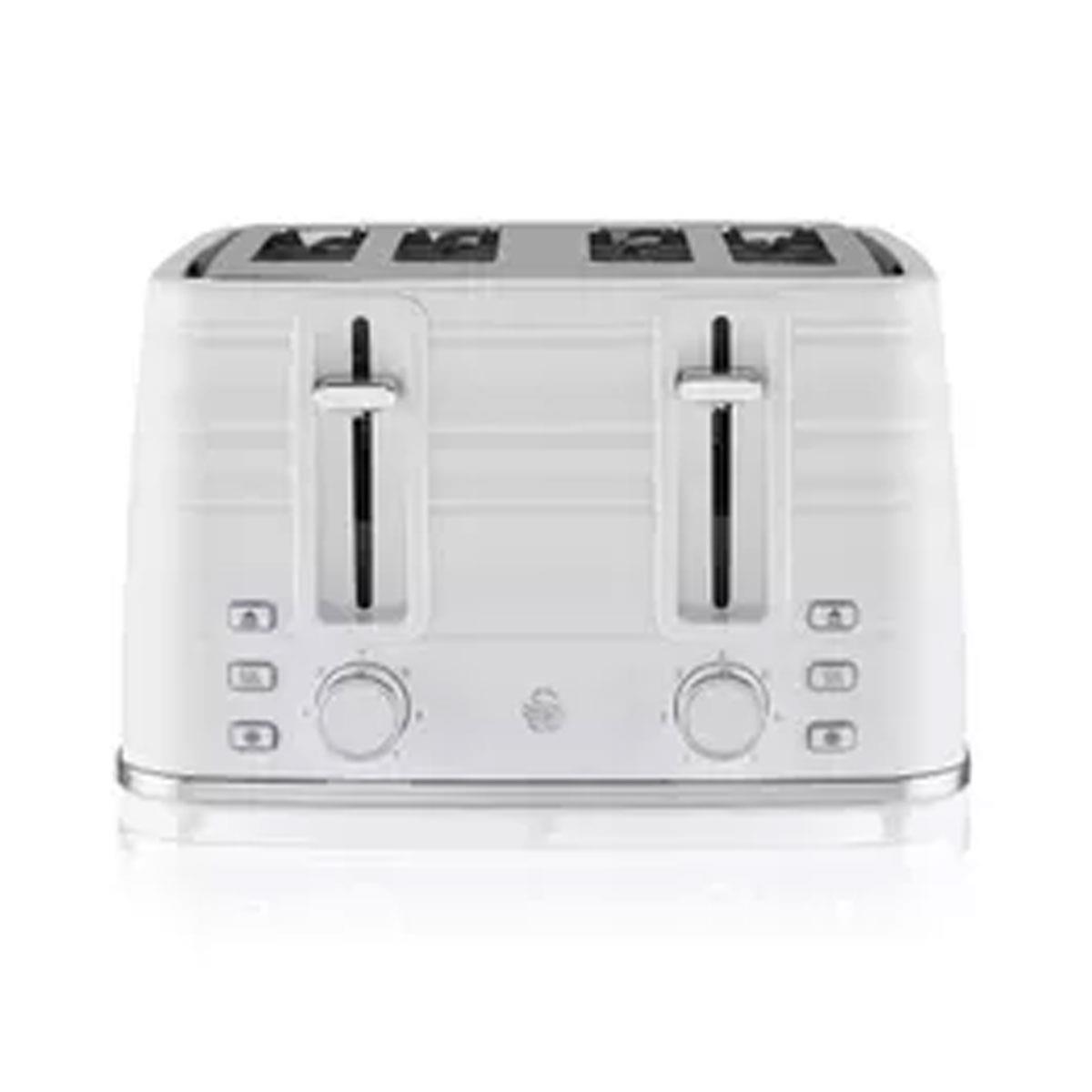 Swan Symphony 4 Slice Toaster White 1600W Metal with Variable Browning Control Defrost Reheat & High Lift Function - Image 2