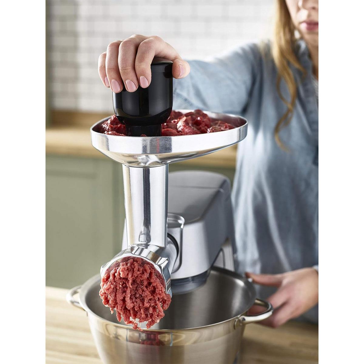 Kenwood Food Mincer Attachment Silver Aluminium Meat Grinder Accessory with 3 Grinding Discs Sausage & Kebbe Maker - Image 2