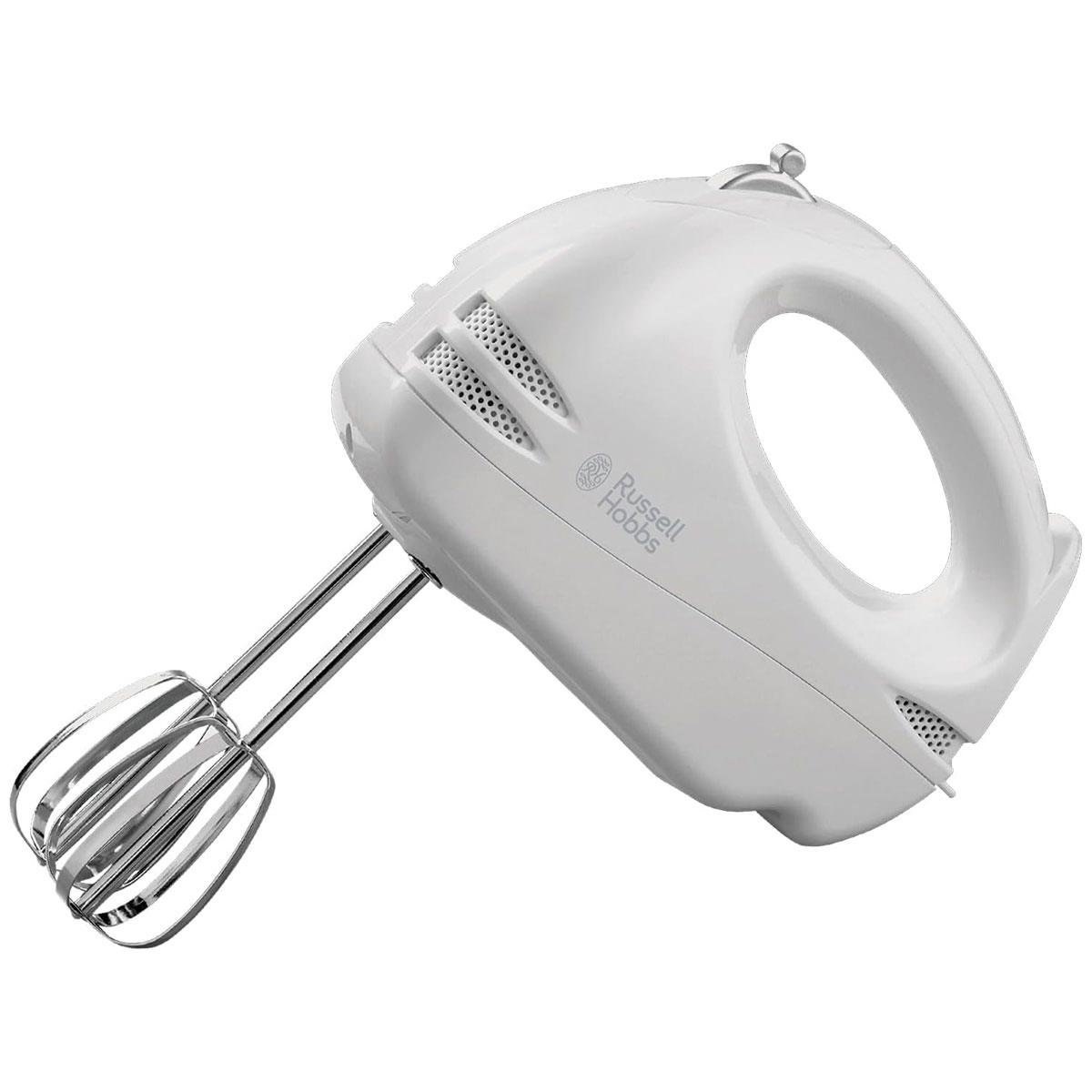 Russell Hobbs Food Collection Electric Hand Mixer 125W White 6 Speed with Chrome Beaters and Easy Release Button