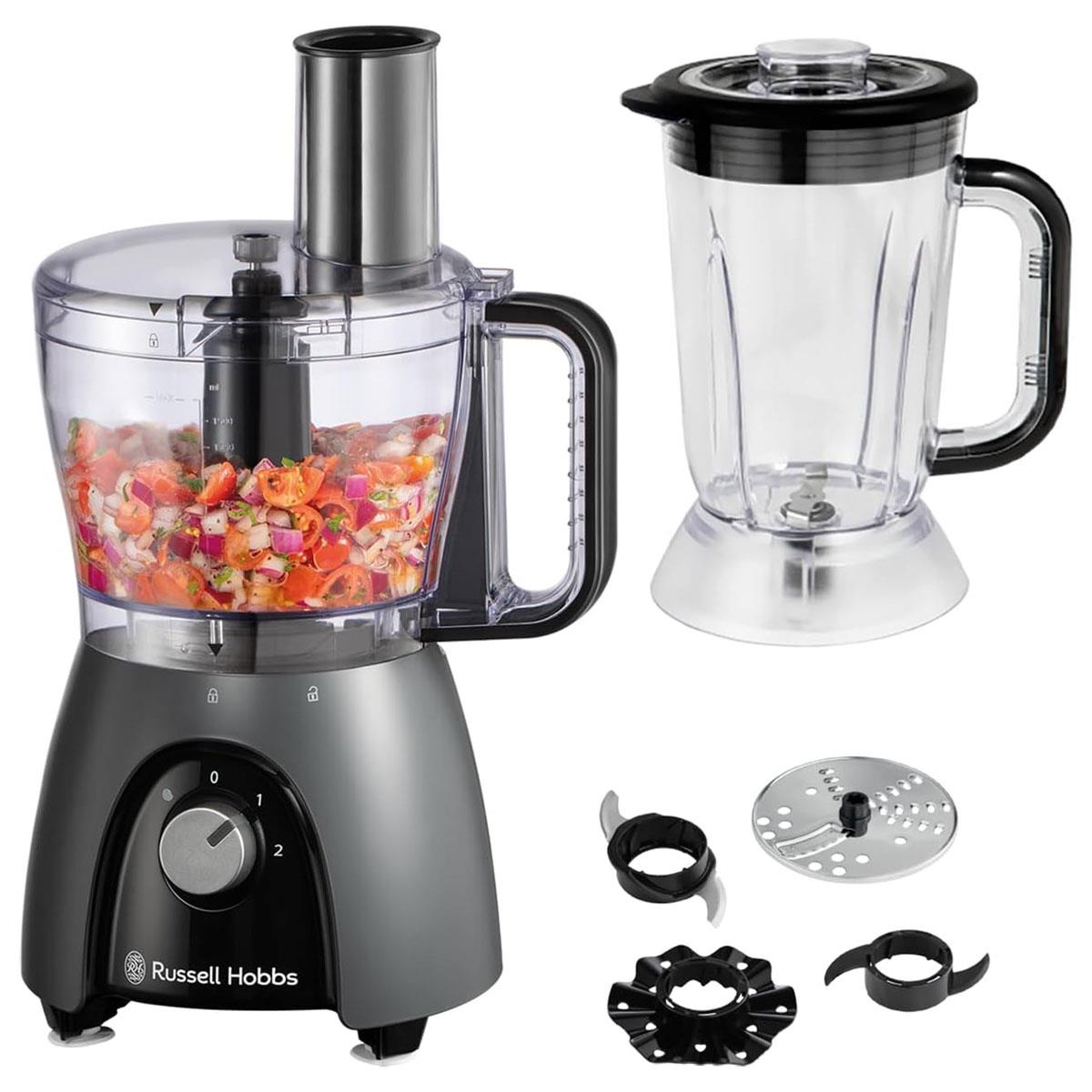 Russell Hobbs Desire Matte Charcoal Food Processor & Blender 2.3L Bowl 1.5L Jug 600W (900W Peak) Grey