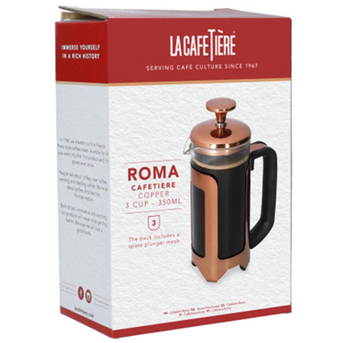 La Cafetiere Roma 3 Cup French Press Coffee Maker Glass Stainless Steel Copper - Image 6