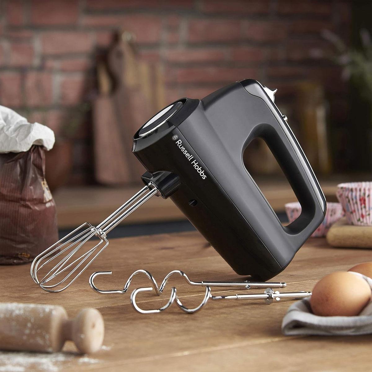 Russell Hobbs Desire Electric Hand Mixer 350W 5-Speed with Turbo Matte Black 2 Beaters & 2 Dough Hooks - Image 2