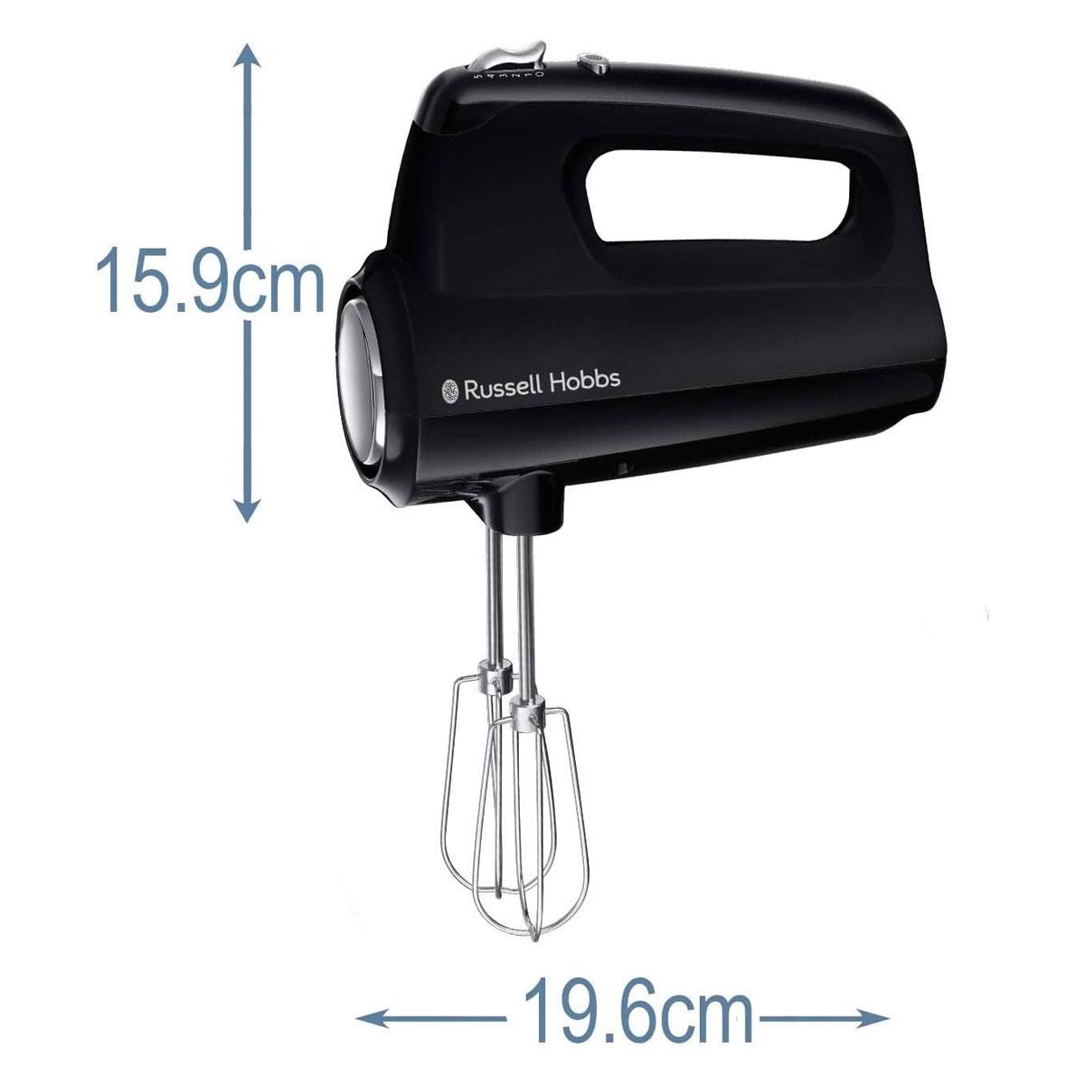 Russell Hobbs Desire Electric Hand Mixer 350W 5-Speed with Turbo Matte Black 2 Beaters & 2 Dough Hooks - Image 3