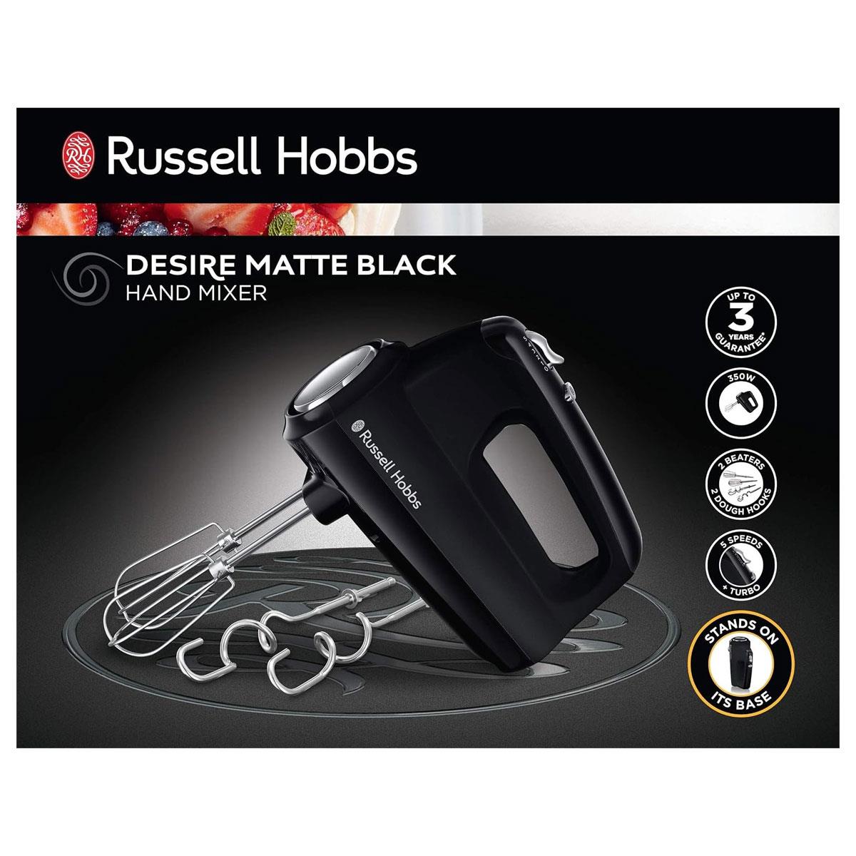 Russell Hobbs Desire Electric Hand Mixer 350W 5-Speed with Turbo Matte Black 2 Beaters & 2 Dough Hooks - Image 9