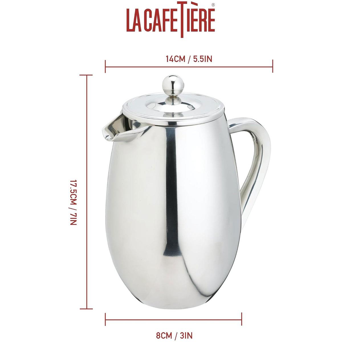 La Cafetiere Double Walled Stainless Steel French Press Coffee Maker 3 Cup Silver - Image 3