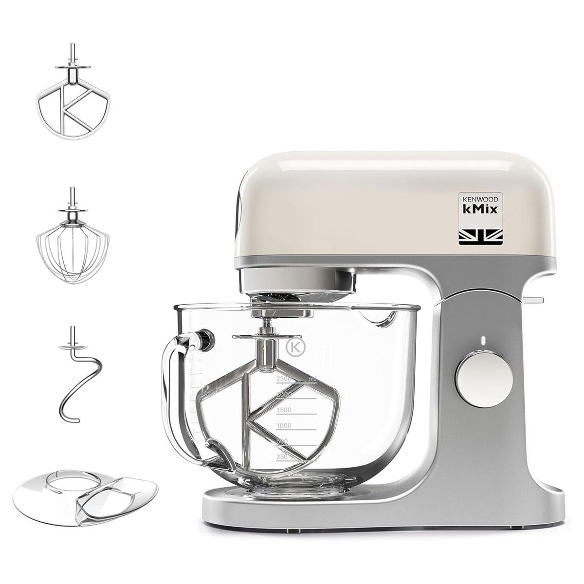 Kenwood kMix Stand Mixer Cream 1000W 5L Stainless Steel Kitchen Mixer with Glass Bowl & Baking Tools