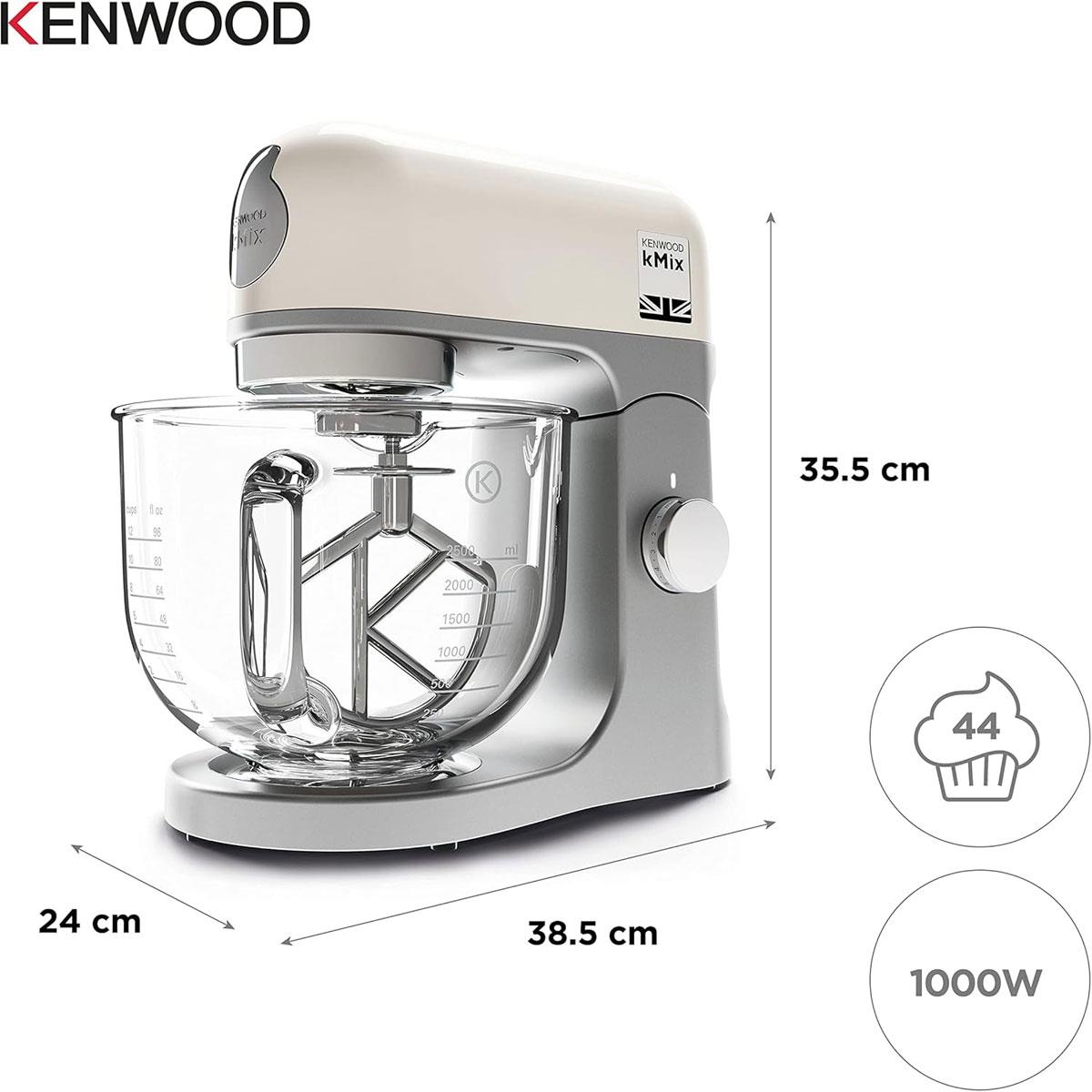 Kenwood kMix Stand Mixer Cream 1000W 5L Stainless Steel Kitchen Mixer with Glass Bowl & Baking Tools - Image 3
