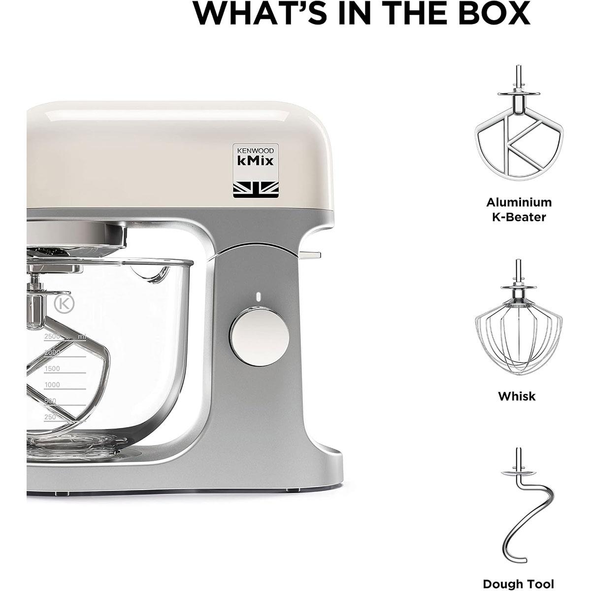 Kenwood kMix Stand Mixer Cream 1000W 5L Stainless Steel Kitchen Mixer with Glass Bowl & Baking Tools - Image 8