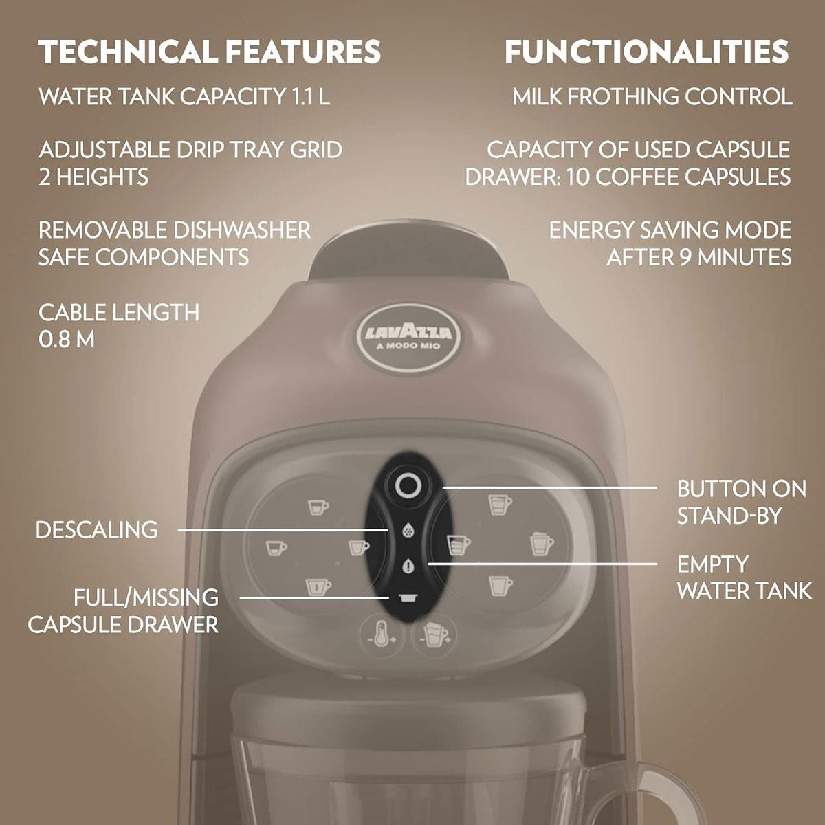 Lavazza A Modo Mio Deséa Capsule Coffee Machine Walnut 1500W Touch Interface Espresso Cappuccino Maker - Image 11