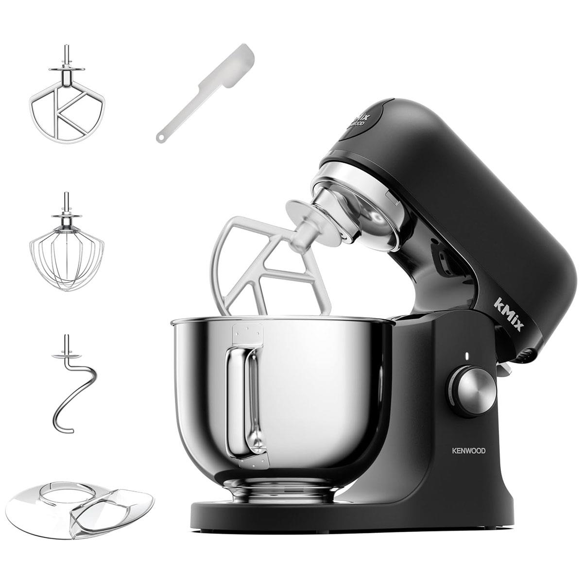Kenwood kMix Stand Mixer Sleek Black 5L Stainless Steel Bowl Planetary Mixing 1000W with Patisserie Set & Splash Guard