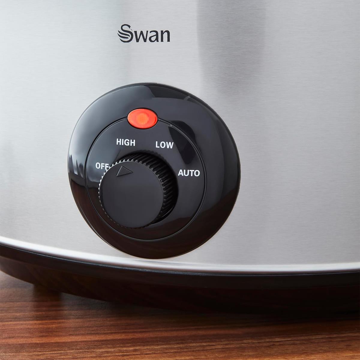 Swan Oval Slow Cooker 3.5 Litre 200W Stainless Steel With 3 Cooking Settings And Keep Warm Function Silver - Image 6