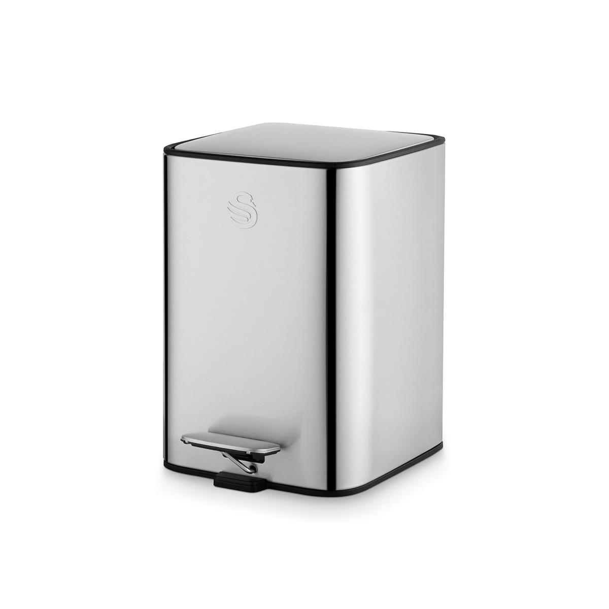 Swan 5L Stainless Steel Pedal Bin With Soft Close Lid Fingerprint Resistant Finish And Removable Inner Bucket