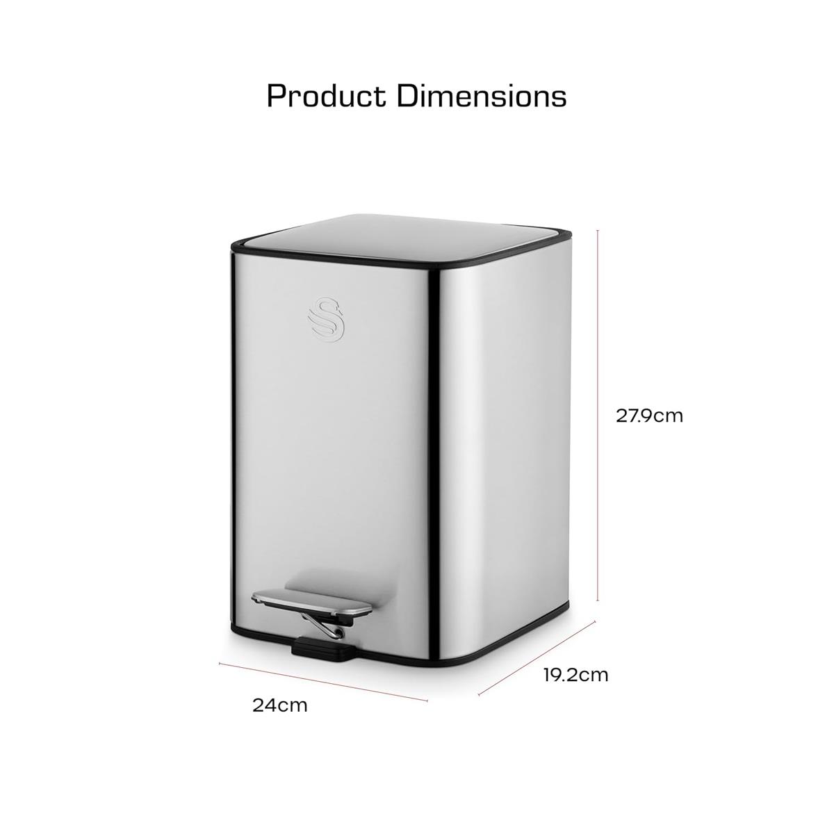 Swan 5L Stainless Steel Pedal Bin With Soft Close Lid Fingerprint Resistant Finish And Removable Inner Bucket - Image 6