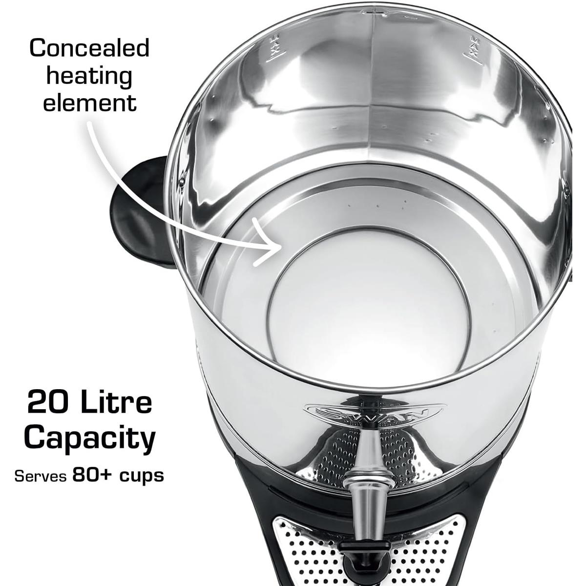 Swan 20L Stainless Steel Tea Urn Water Boiler With Concealed Heating Keep Warm Function And Drip Tray - Image 4