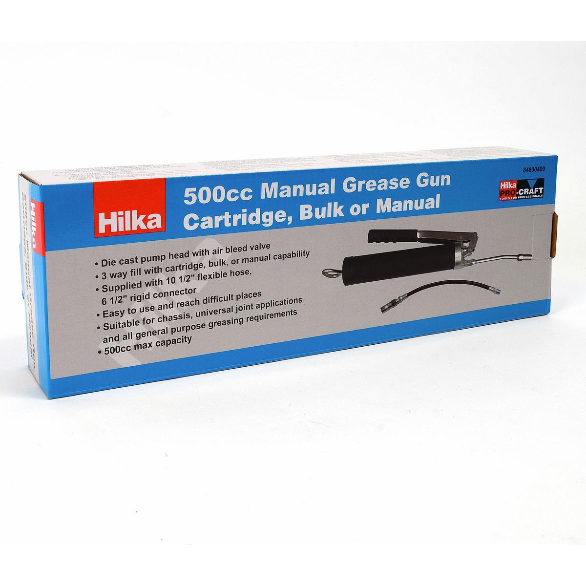 Hilka Manual Grease Gun 500cc Silver Black Heavy Duty Hand Pump With Flexible Hose - Image 7