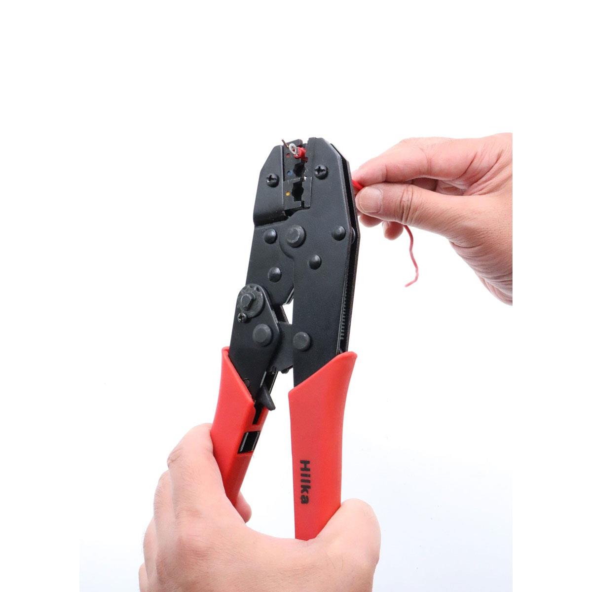 Hilka Heavy Duty Ratchet Crimping Tool Red Black Insulated Terminal Cable Pliers - Image 3