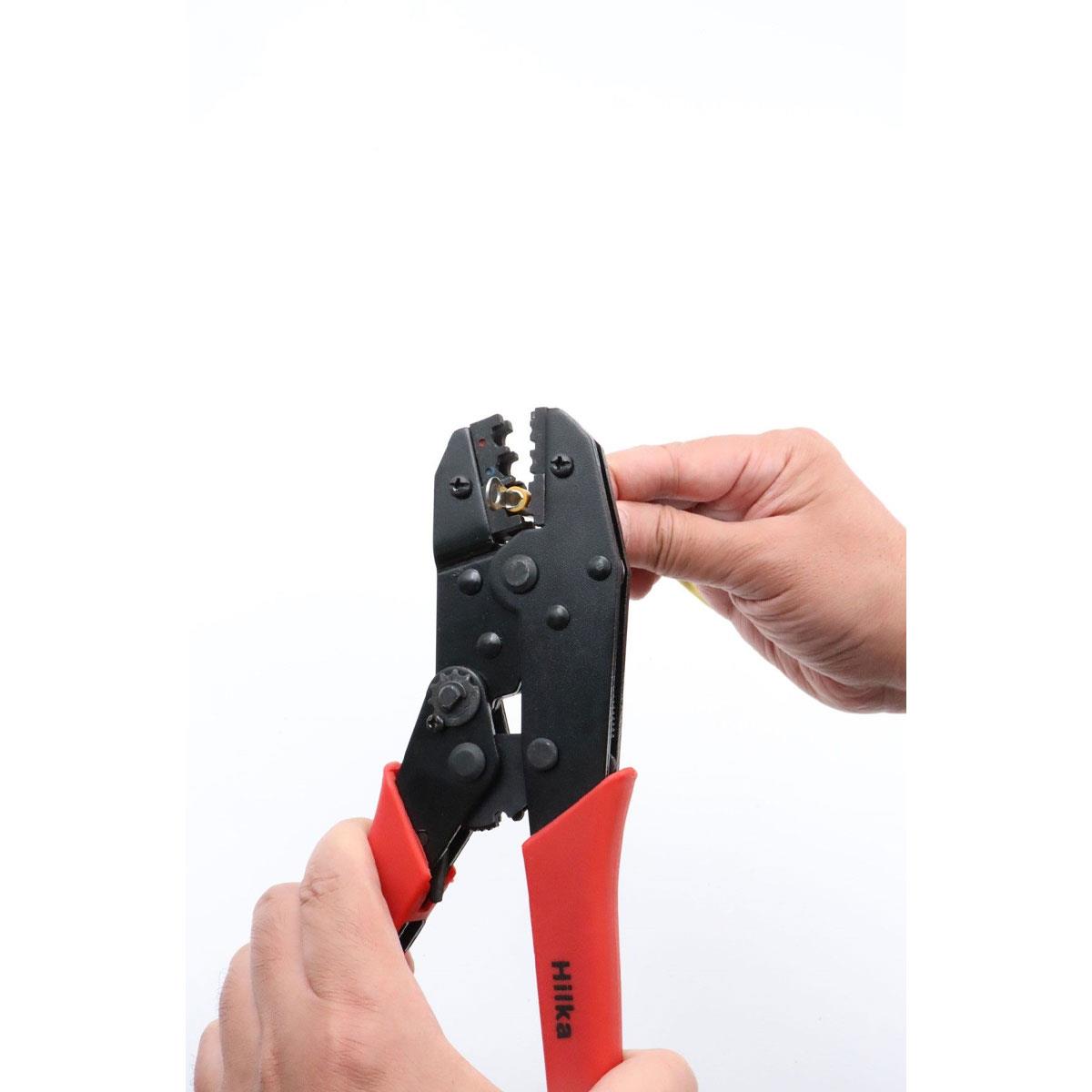 Hilka Heavy Duty Ratchet Crimping Tool Red Black Insulated Terminal Cable Pliers - Image 5