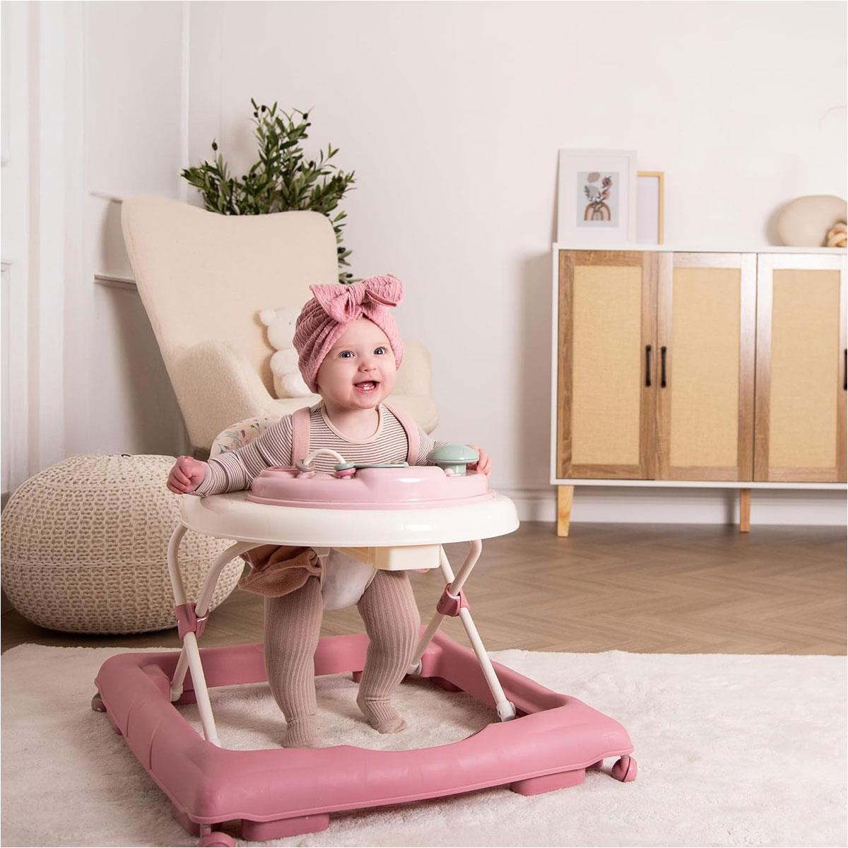 Red Kite Baby Go Round Jive Electronic Baby Walker with Detachable Musical Play Tray 3 Height Settings Stop 'n' Go Base Rose & Ivy Pink - Image 2