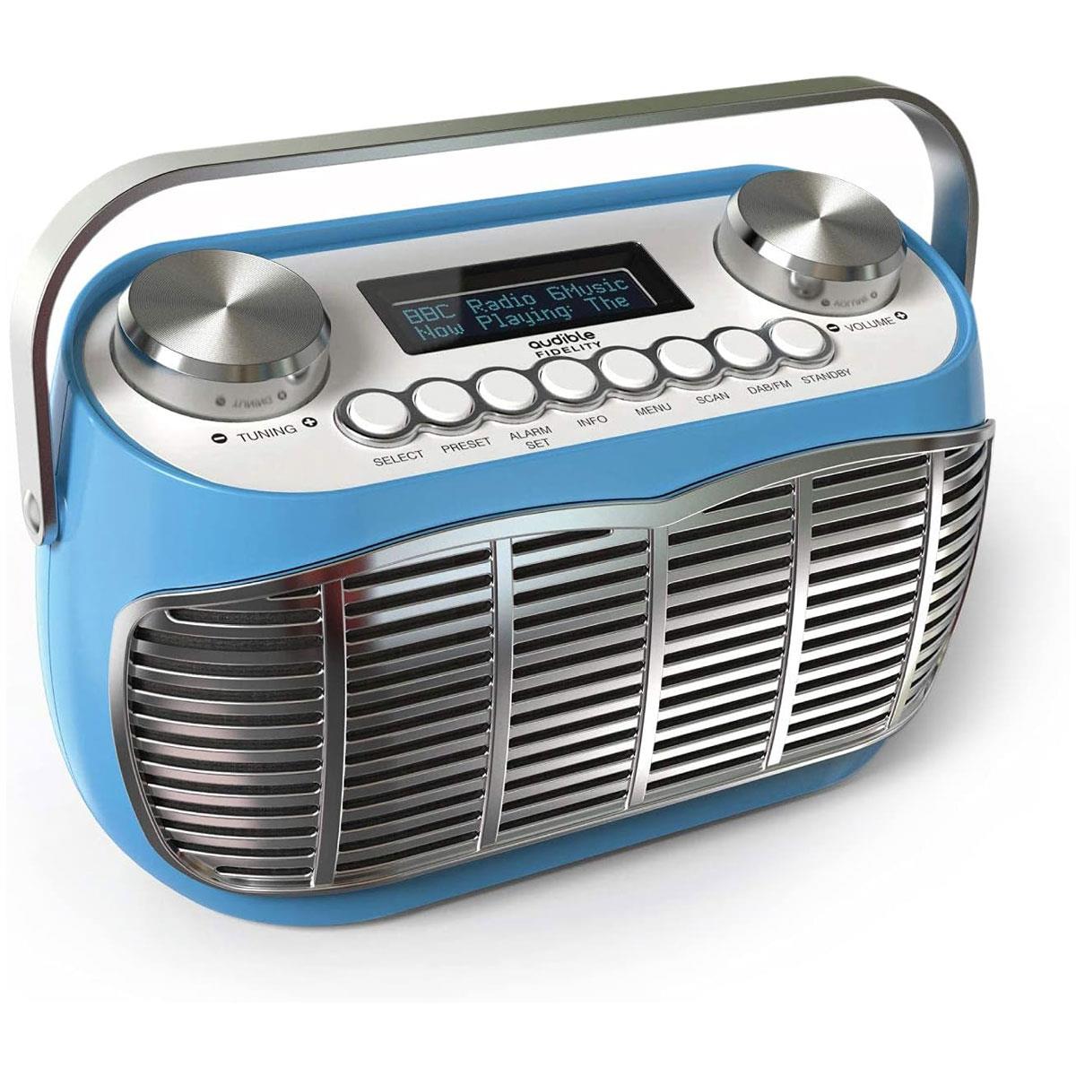 Audible Fidelity Detroit DAB/DAB Plus Retro Radio Alarm Clock Blue LCD Display FM Digital Radio