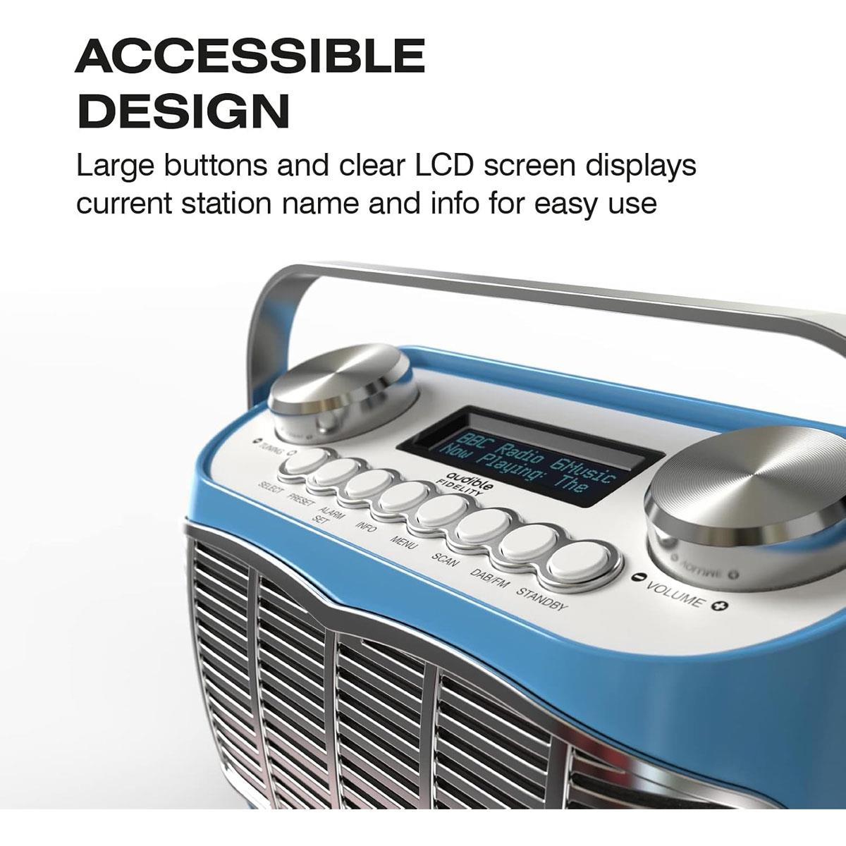 Audible Fidelity Detroit DAB/DAB Plus Retro Radio Alarm Clock Blue LCD Display FM Digital Radio - Image 2