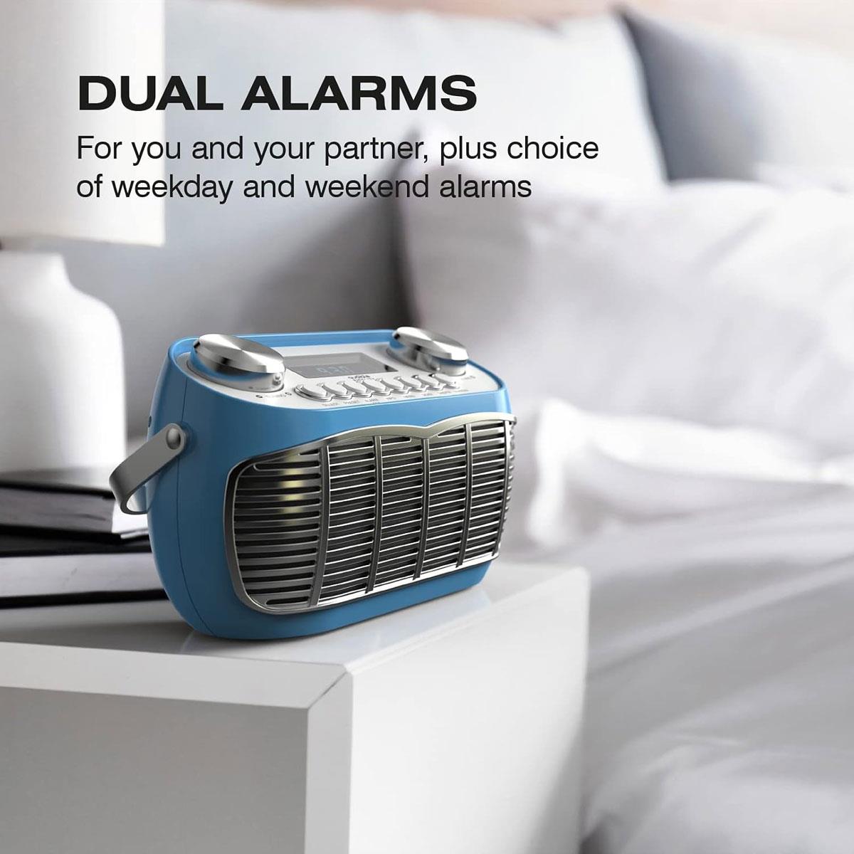 Audible Fidelity Detroit DAB/DAB Plus Retro Radio Alarm Clock Blue LCD Display FM Digital Radio - Image 3