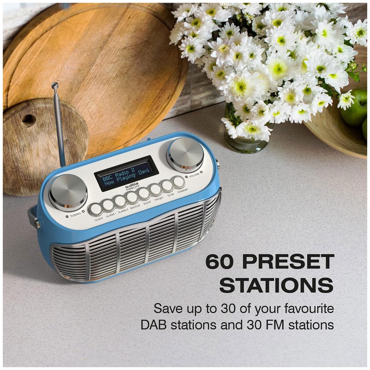 Audible Fidelity Detroit DAB/DAB Plus Retro Radio Alarm Clock Blue LCD Display FM Digital Radio - Image 4