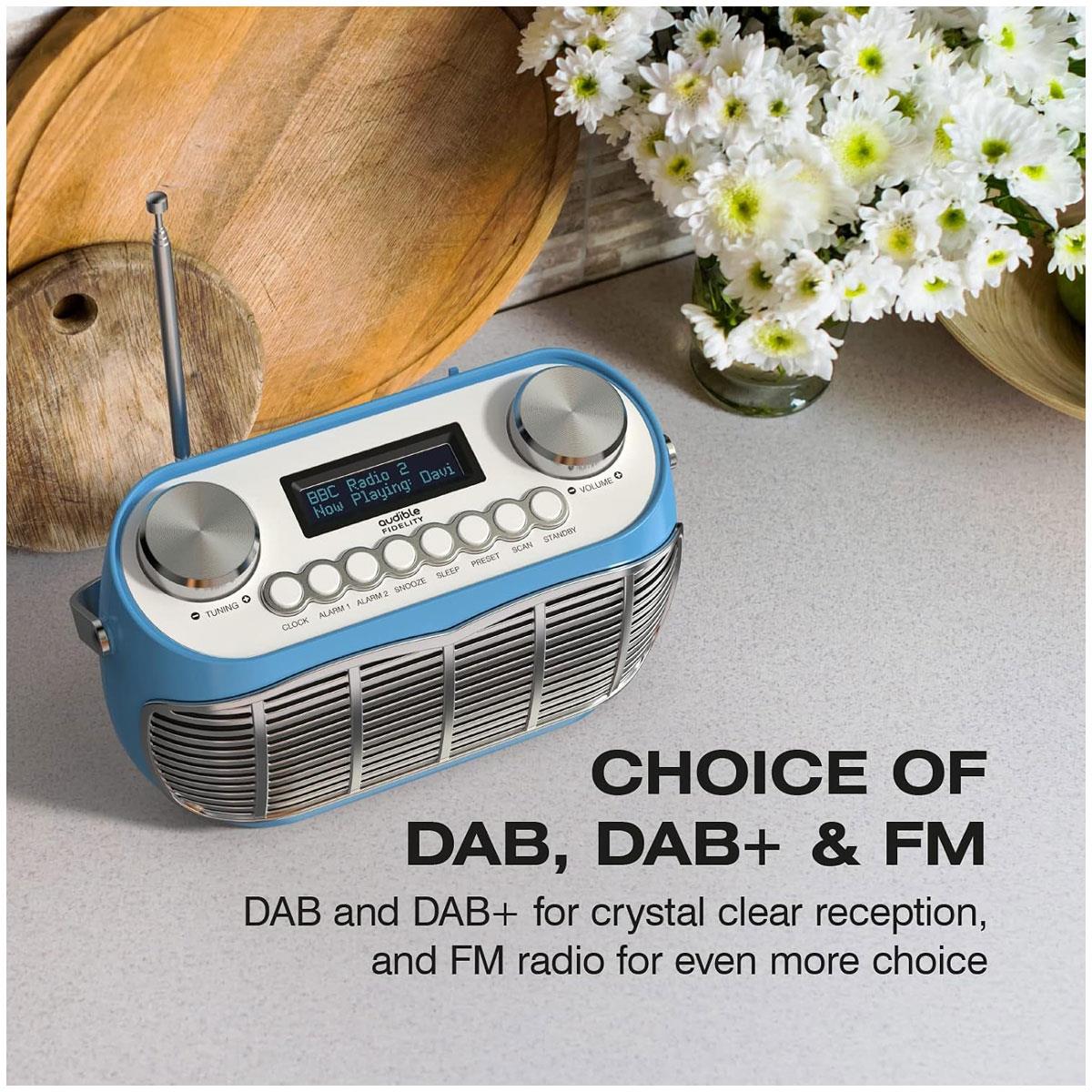 Audible Fidelity Detroit DAB/DAB Plus Retro Radio Alarm Clock Blue LCD Display FM Digital Radio - Image 5
