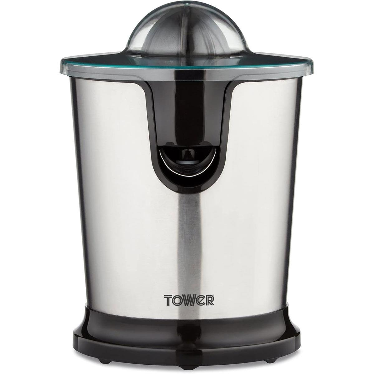 Tower Freeflow Citrus Juicer 85W Stainless Steel with Dual Cones Pulp Control Filter & Anti-Drip Spout