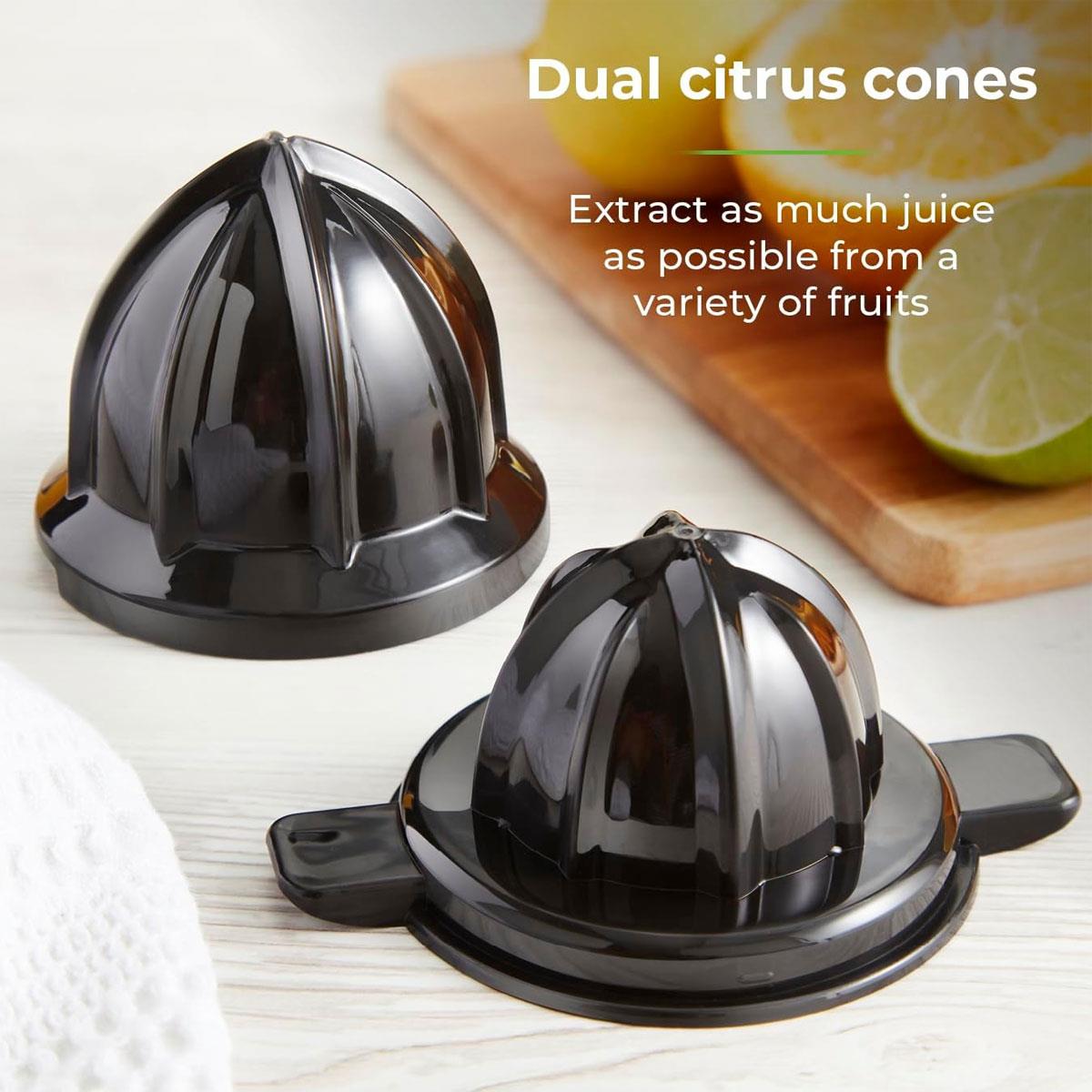 Tower Freeflow Citrus Juicer 85W Stainless Steel with Dual Cones Pulp Control Filter & Anti-Drip Spout - Image 4
