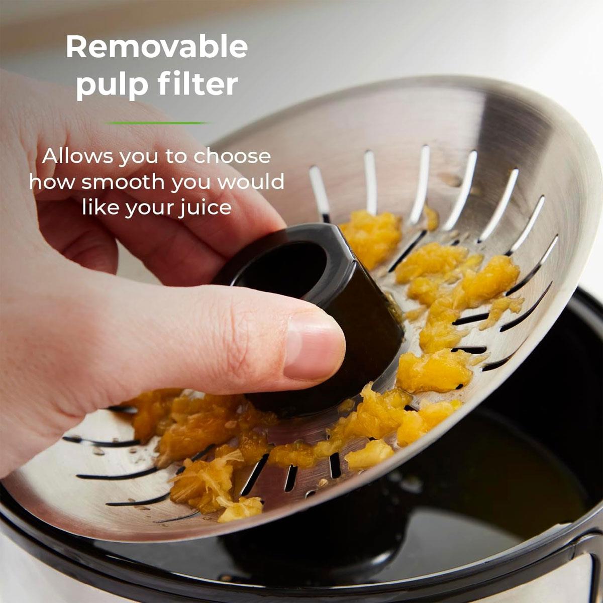 Tower Freeflow Citrus Juicer 85W Stainless Steel with Dual Cones Pulp Control Filter & Anti-Drip Spout - Image 5