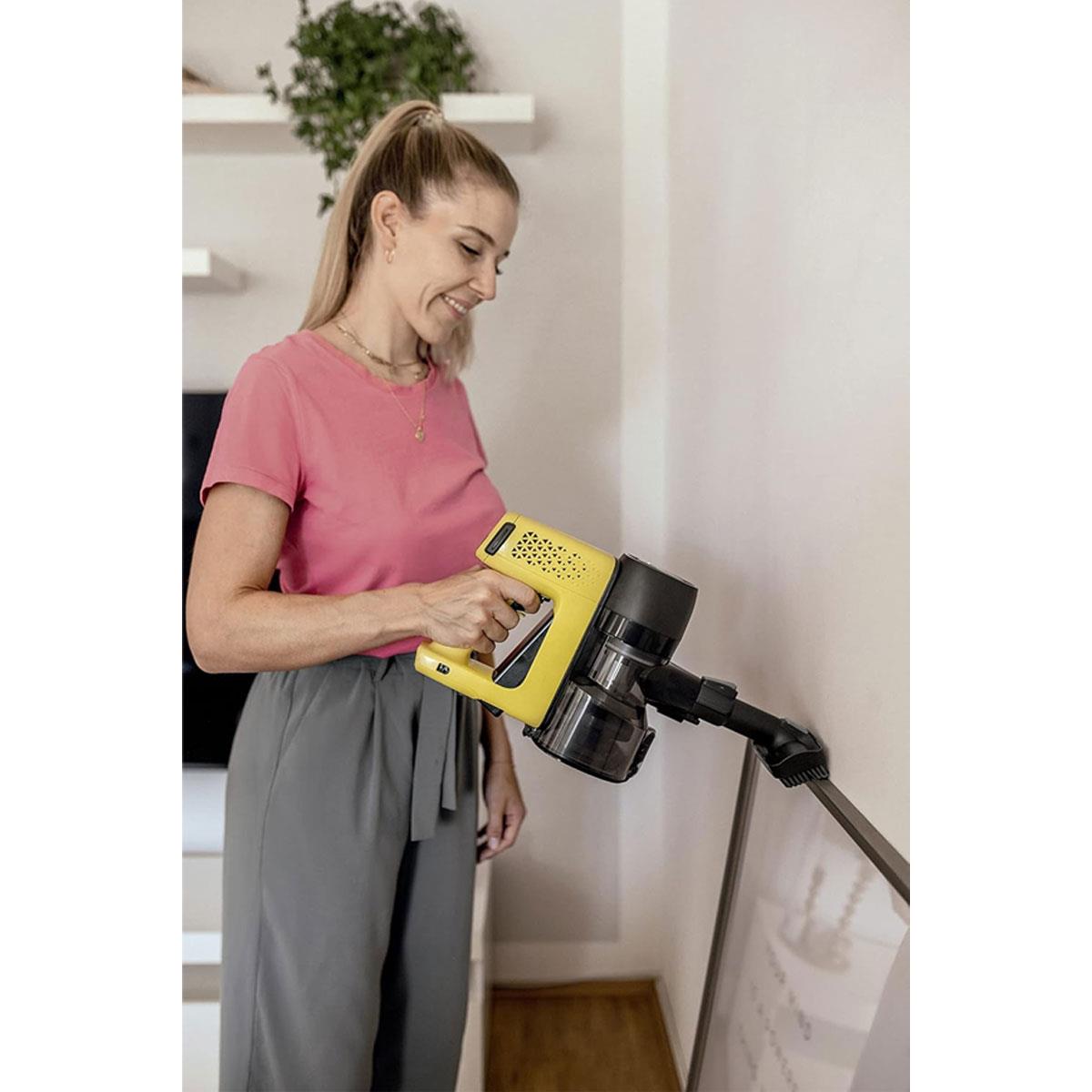 KARCHER VC 4 Cordless MyHome Stick Vacuum Cleaner 21.6V Li-Ion Battery 2 Suction Levels Yellow 30 Min Runtime - Image 9