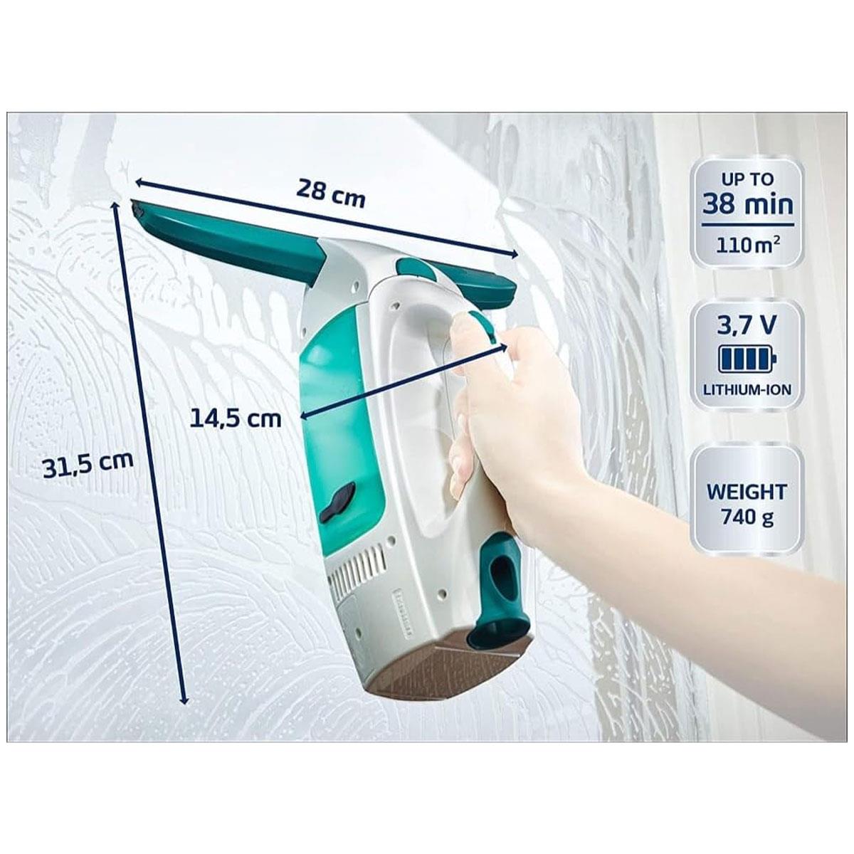 Leifheit Dry & Clean Window Vacuum Cleaner 28cm Cordless Electric Glass Cleaner with Lithium-Ion Battery Turquoise - Image 3