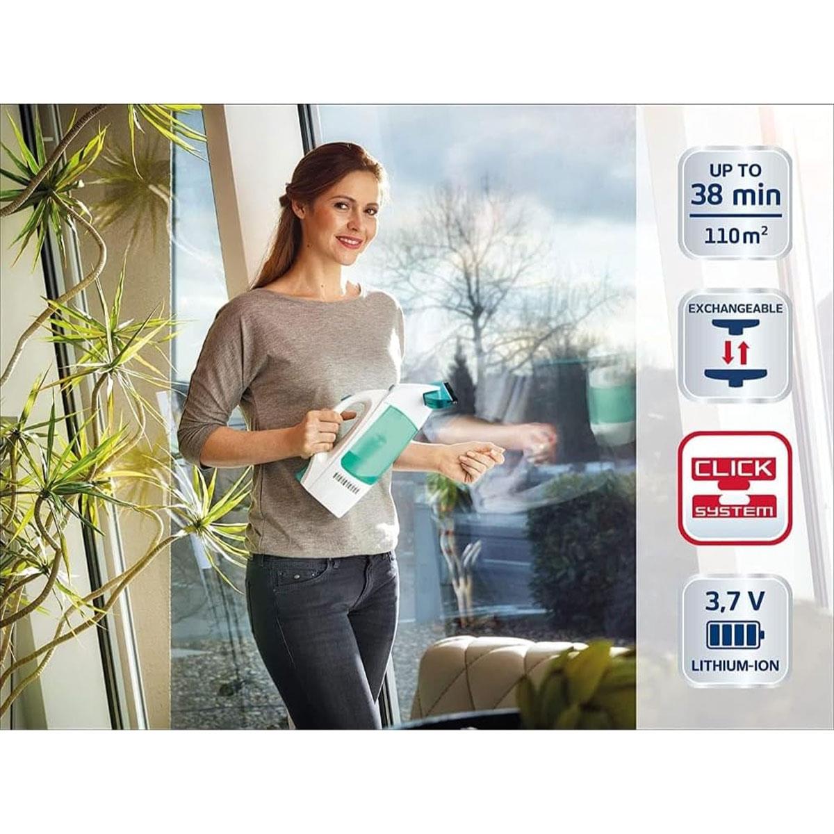Leifheit Dry & Clean Window Vacuum Cleaner 28cm Cordless Electric Glass Cleaner with Lithium-Ion Battery Turquoise - Image 5