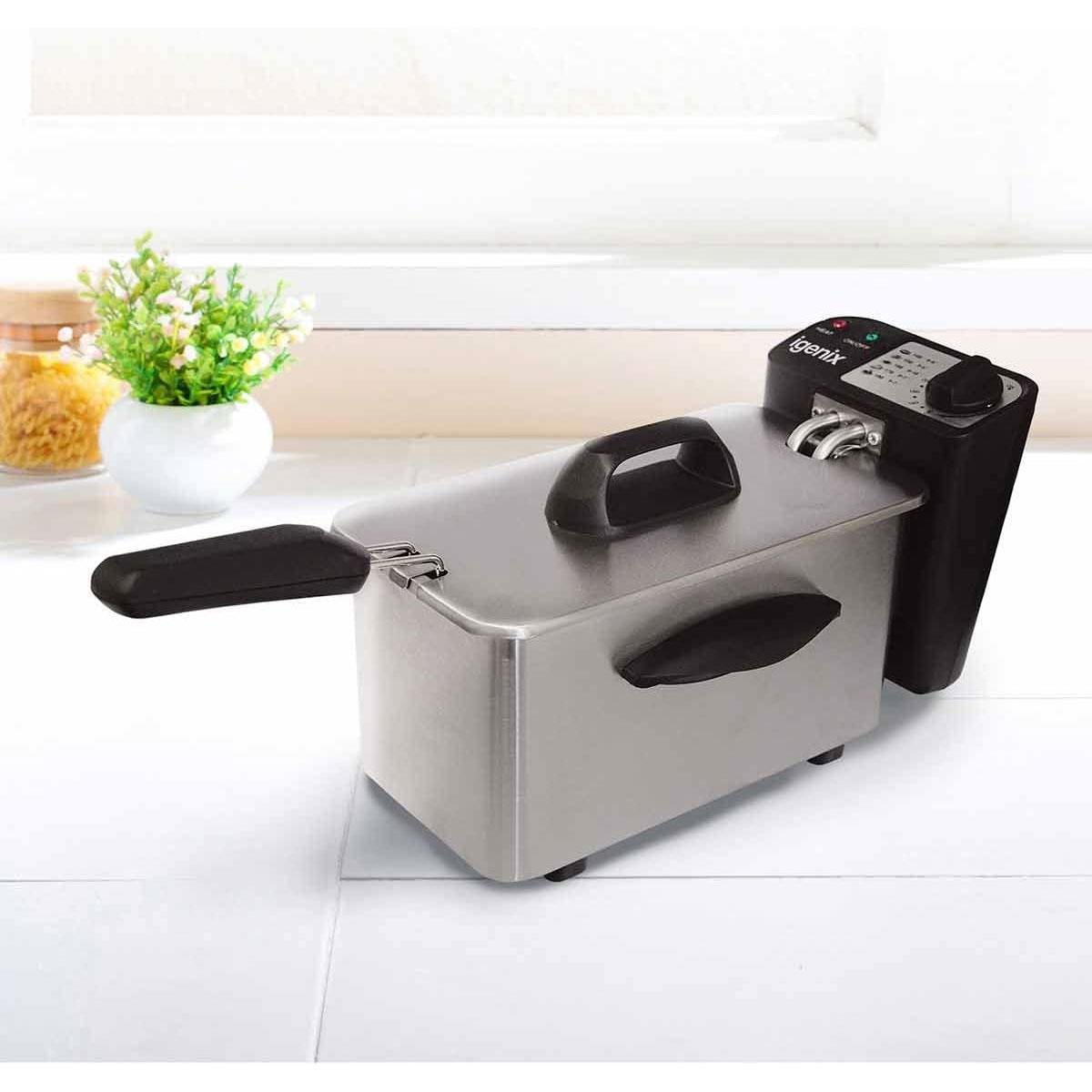 Igenix Compact Mini Deep Fat Fryer with Frying Basket 1.5L Oil Capacity Non-Stick Inner Bowl Adjustable Thermostat Stainless Steel - Image 2