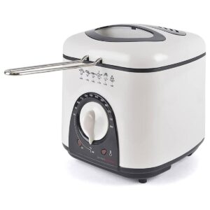 Lloytron KitchenPerfected 1.0L Compact Deep Fryer 950W Non-Stick Thermostat Control with Viewing Window & Removable Basket Ivory White