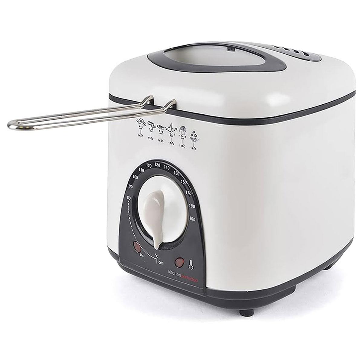 Lloytron KitchenPerfected 1.0L Compact Deep Fryer 950W Non-Stick Thermostat Control with Viewing Window & Removable Basket Ivory White