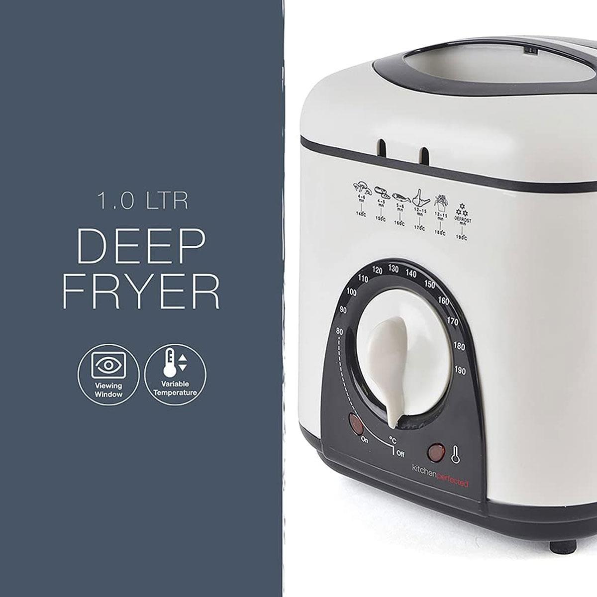 Lloytron KitchenPerfected 1.0L Compact Deep Fryer 950W Non-Stick Thermostat Control with Viewing Window & Removable Basket Ivory White - Image 4