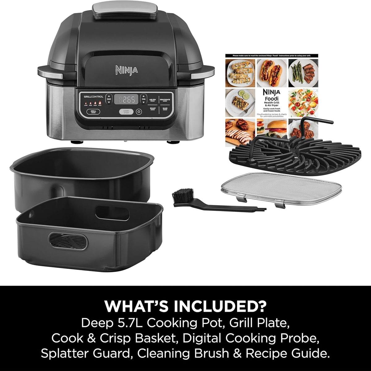Ninja Foodi Health Grill & Air Fryer 5.7L 5-in-1 Cyclonic Air Technology Black/Silver - Image 3