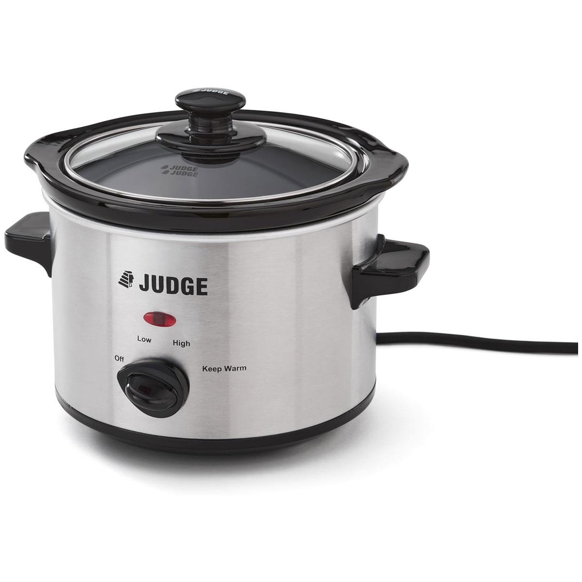 Judge Electrical Slow Cooker 1.5L 120W Stainless Steel with Removable Ceramic Pot 3 Heat Settings Grey