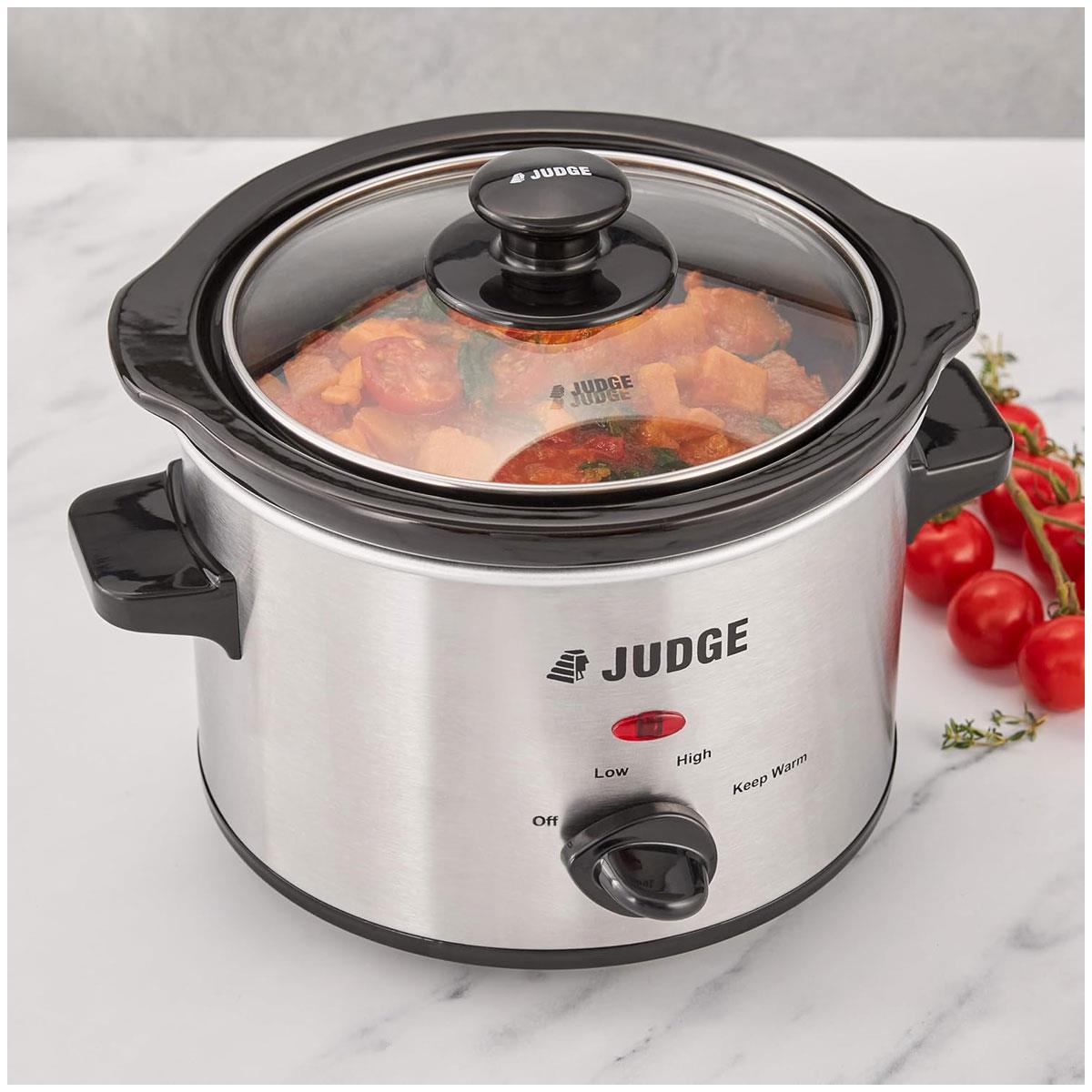 Judge Electrical Slow Cooker 1.5L 120W Stainless Steel with Removable Ceramic Pot 3 Heat Settings Grey - Image 3