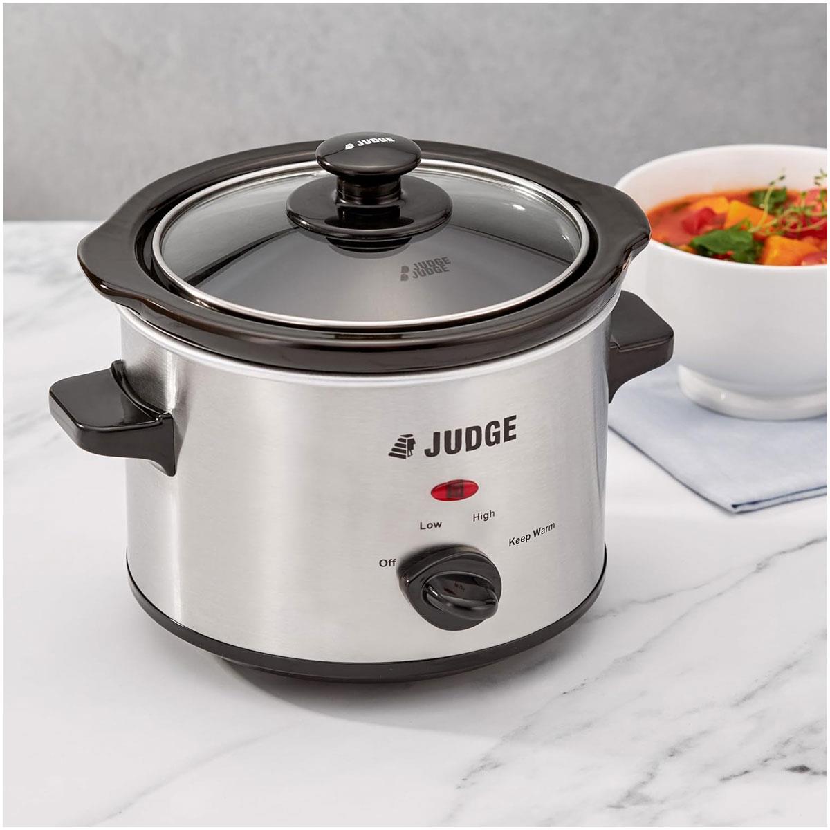 Judge Electrical Slow Cooker 1.5L 120W Stainless Steel with Removable Ceramic Pot 3 Heat Settings Grey - Image 5
