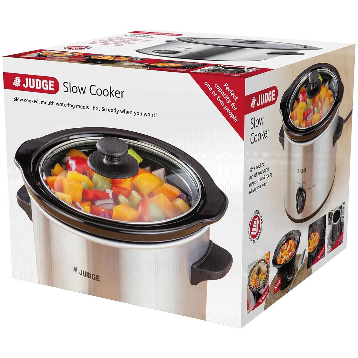 Judge Electrical Slow Cooker 1.5L 120W Stainless Steel with Removable Ceramic Pot 3 Heat Settings Grey - Image 7
