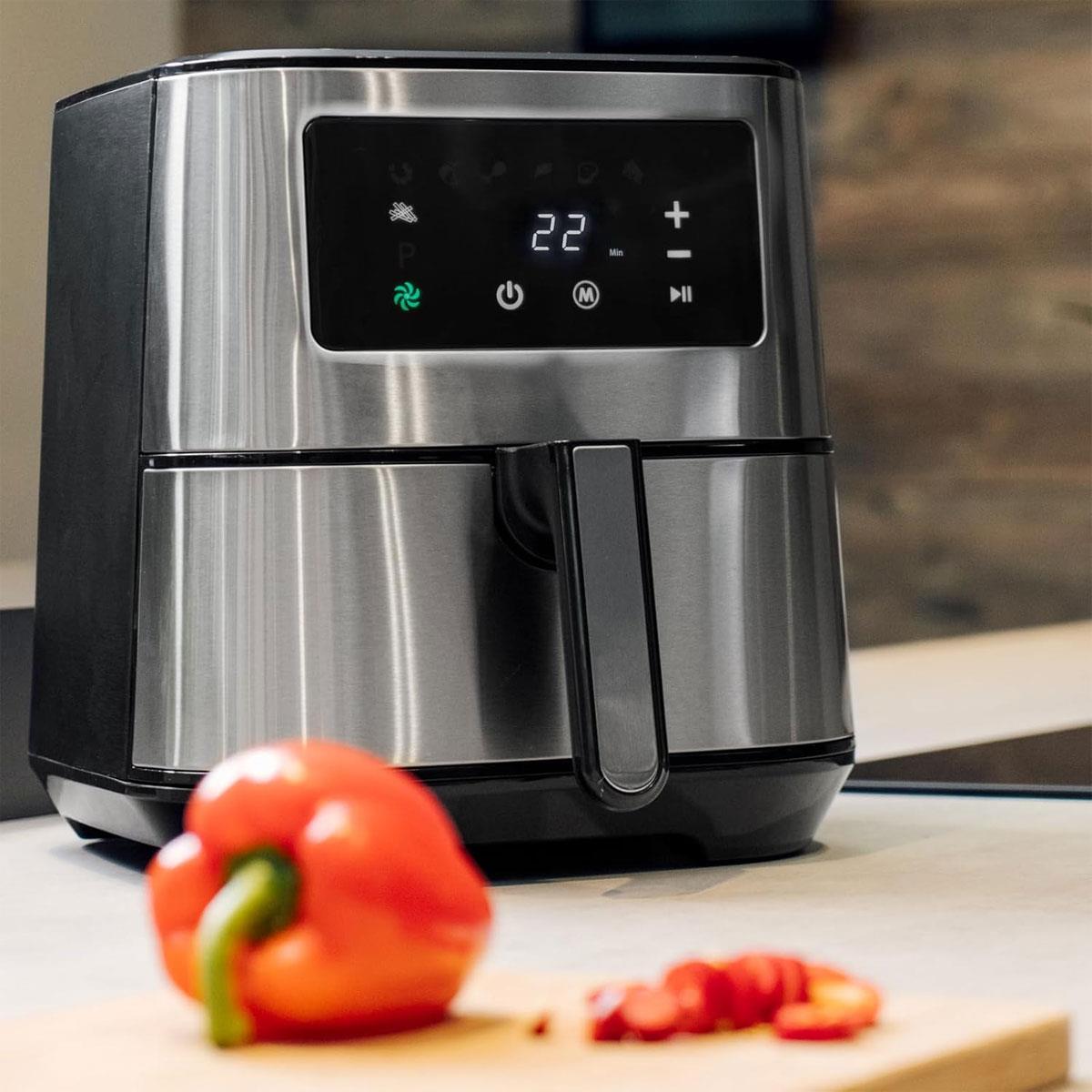 SIA 5.5L Air Fryer 1700W Stainless Steel Digital Touch Control 8 Programmes Silver - Image 7