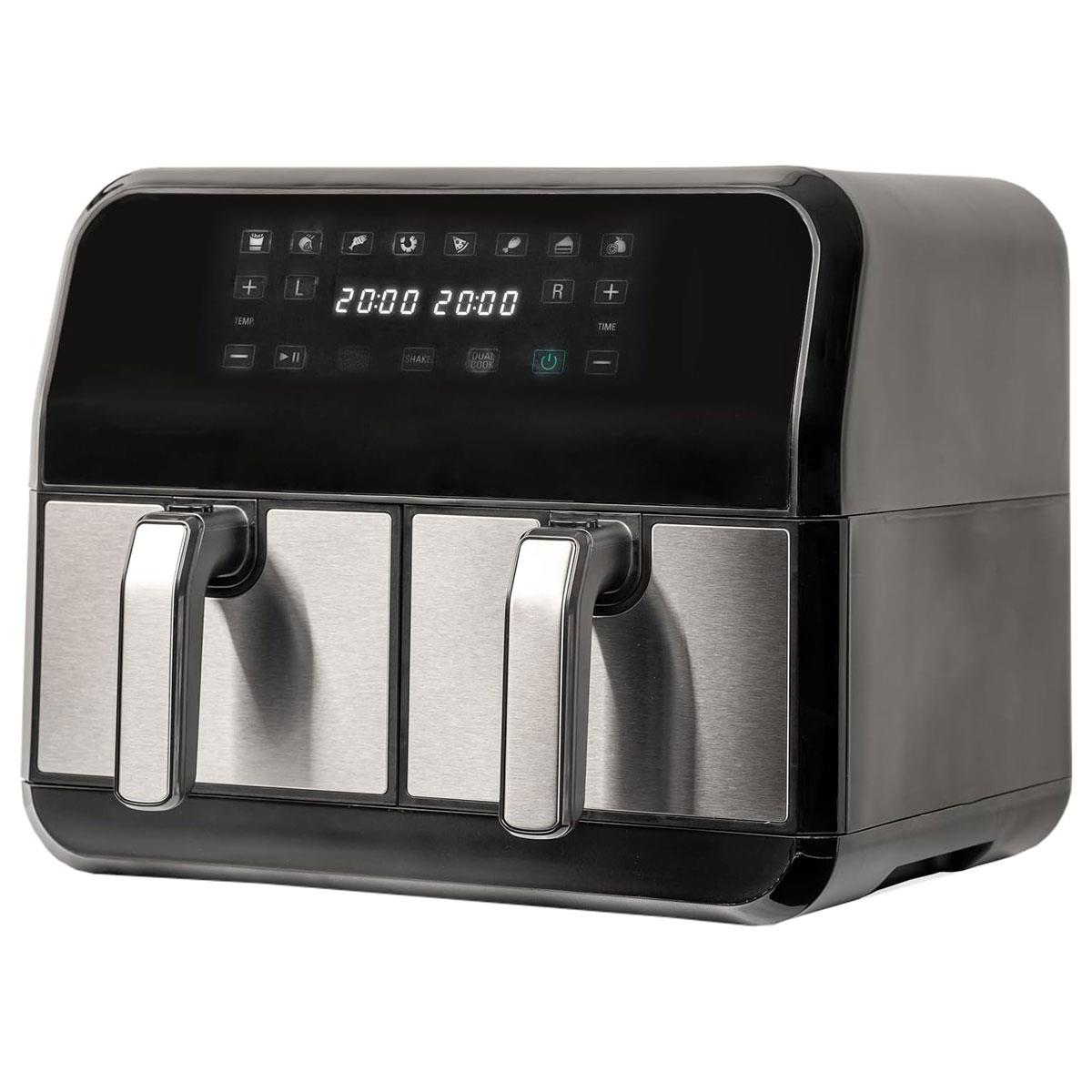 SIA Dual Zone Air Fryer 8L Black with Double 4L Baskets 1700W Digital Touch Control 8 Cooking Programs