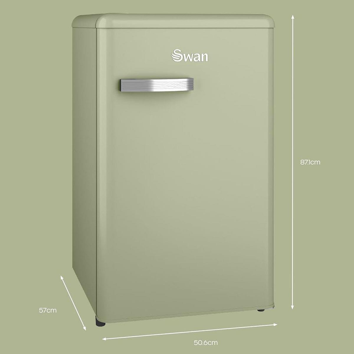 Swan Retro Under Counter Fridge Freezer 90L Green 77L Fridge 13L Freezer Glass Shelf Salad Drawer 3 Door Shelves - Image 2